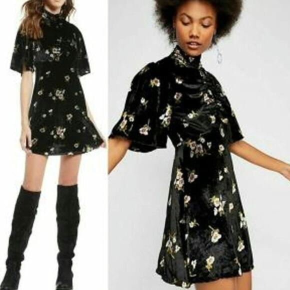 Free People Be My Baby Velvet Velour Mini Dress - Picture 1 of 5